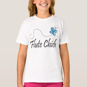 Cute Blue Butterfly Flute Chick Music Gift T-Shirt