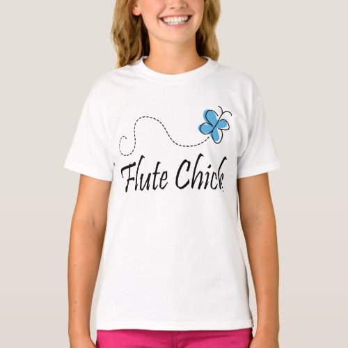 Cute Blue Butterfly Flute Chick Music Gift T_Shirt
