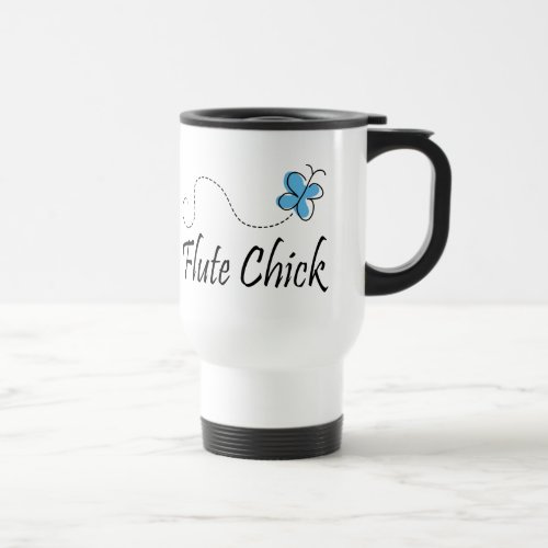Cute Blue Butterfly Flute Chick Music Gift Travel Mug