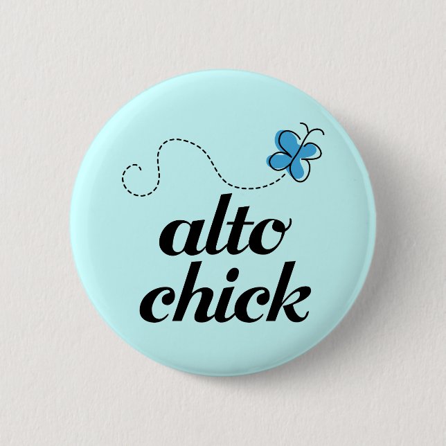 Cute Blue Butterfly Music Alto Chick Gift Button (Front)