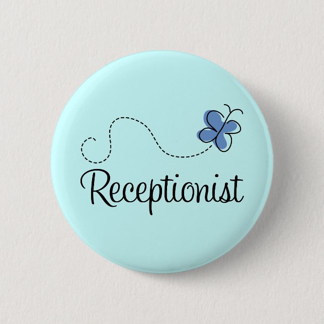 Cute Blue Butterfly Receptionist Job Gift Pinback Button (Front)
