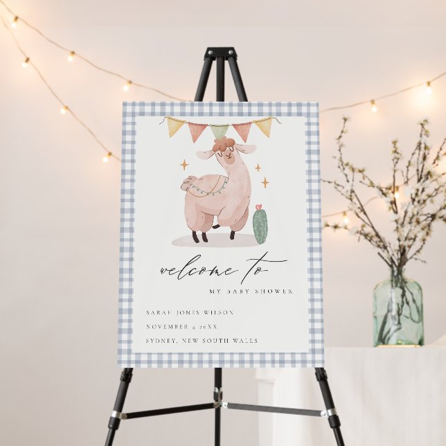 Cute Blue Cactus Boho Llama Baby Shower Welcome Foam Board (In Situ (Stand))