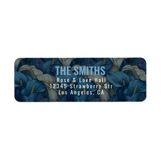Cute Blue Calla Lilies Accent Destination Wedding Label (Front)