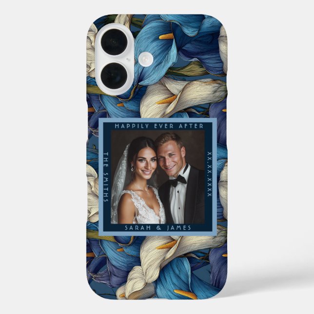 Cute Blue Calla Lilies Fantasy Botanical Wedding Case-Mate iPhone Case (Back)