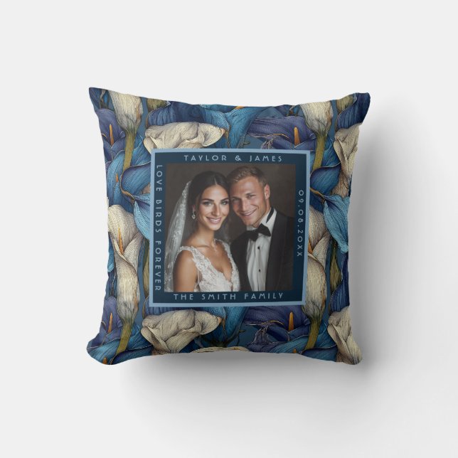 Cute Blue Calla Lilies Flower Minimalist Wedding Throw Pillow (Front)