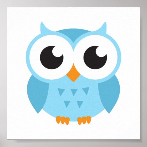Cute blue cartoon baby owl poster