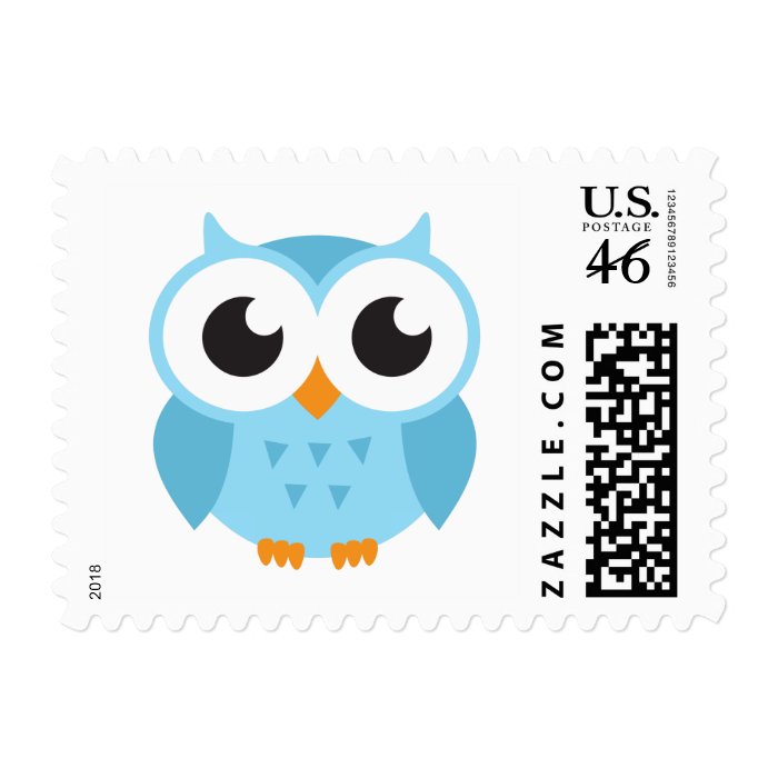 Cute blue cartoon baby owl stamps
