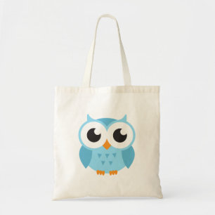 Cute blue cartoon baby owl tote bag