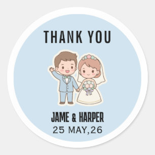 Cute Blue Cartoon Bride and Groom Wedding stickers