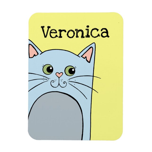 Cute Blue Cartoon Cat Personalized Magnet (Vertical)