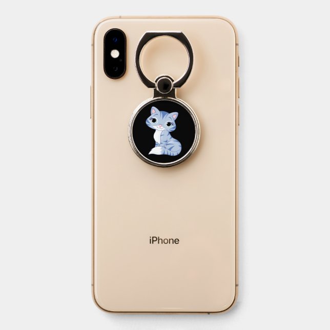 Cute Blue Cartoon Kitty Cat Phone Ring Stand (On Phone)