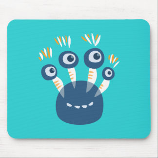 Cute Blue Cartoon Monster With Four Eyes Kids Mouse Pad