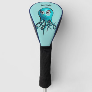 Cute Blue Cartoon Octopus - Smiling Sea Creature Golf Head Cover