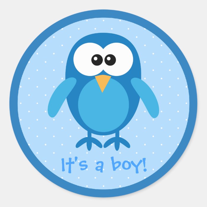 Cute Blue Cartoon Owl Its A Boy New Baby Stickers