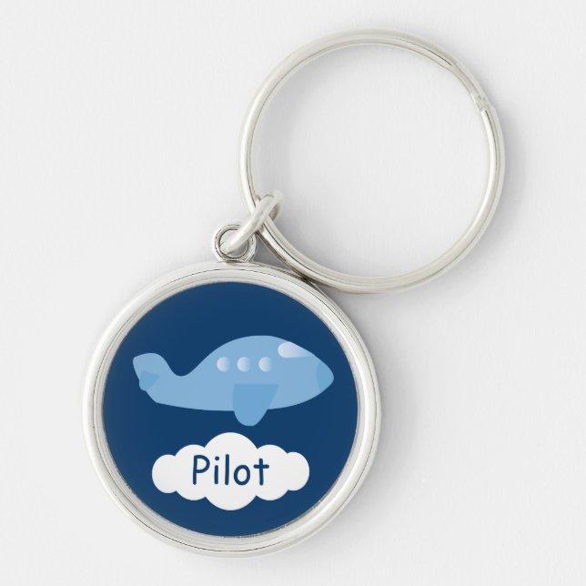 Cute Blue Cartoon Plane Customizable Pilot Keychain (Front)