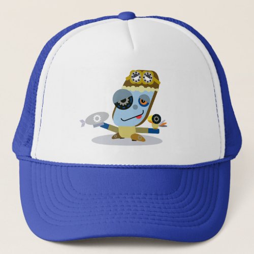 Cute Blue Cartoon Steampunk Aviator Trucker Hat