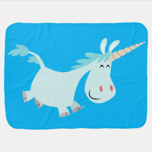 Cute Blue Cartoon Unicorn Baby Blanket