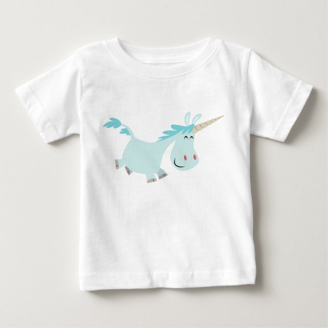 Cute Blue Cartoon Unicorn Baby T-Shirt (Front)