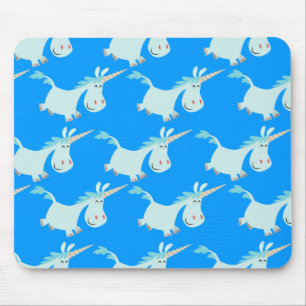 Cute Blue Cartoon Unicorn Herd!! mousepad