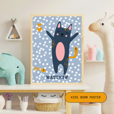 Cute Blue Cat - Blue Kids Bedroom / Nursery
