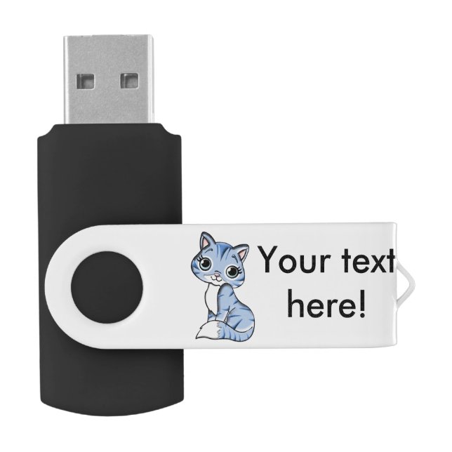 Cute blue cat cartoon flash drive (Opened)