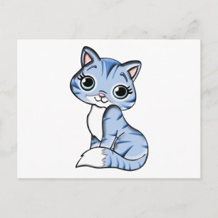 Cute blue cat cartoon postcard
