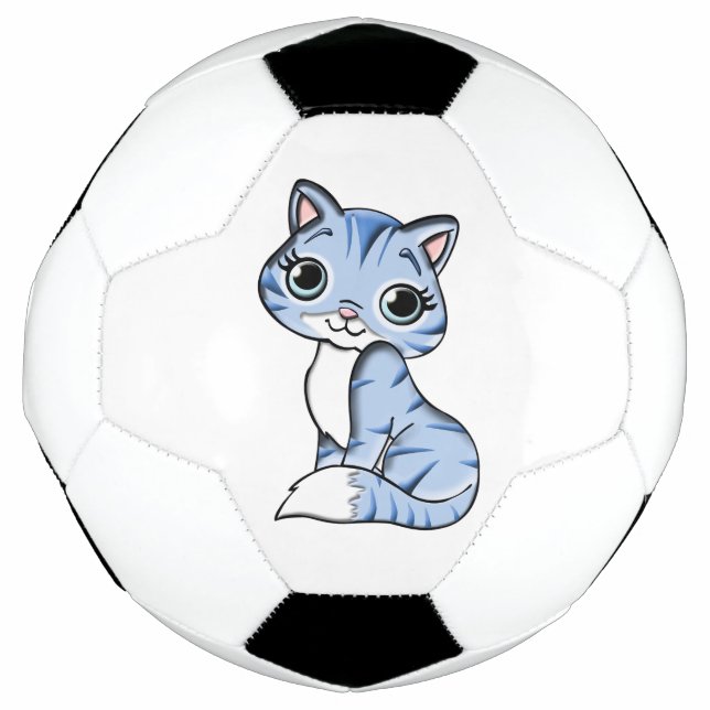Cute blue cat cartoon soccer ball (Front)