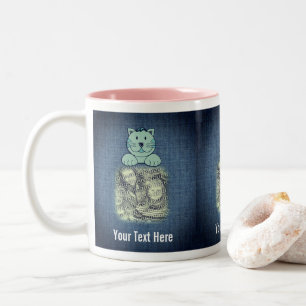 Cute Blue Cat Frame Personalized Your Photo  Two-Tone Coffee Mug