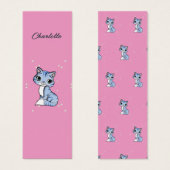 Cute blue cat on pink custom name bookmark (Front & Back)