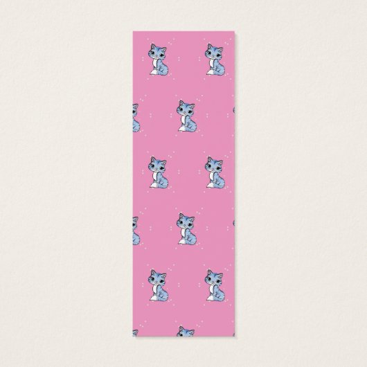 Cute blue cat on pink custom name bookmark (Back)
