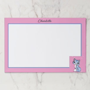 Cute blue cat on pink custom name paper pad