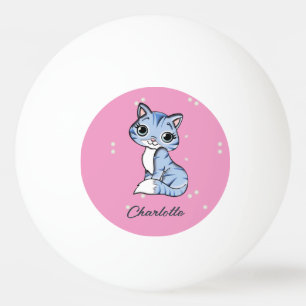 Cute blue cat on pink custom name ping pong ball