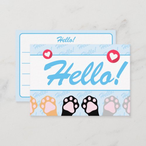 Cute Blue Cat Paws Up Hello Lined Mini Note Card