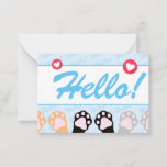 Cute Blue Cat Paws Up Hello Lined Mini Note Card