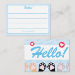 Cute Blue Cat Paws Up Hello Lined Mini Note Card