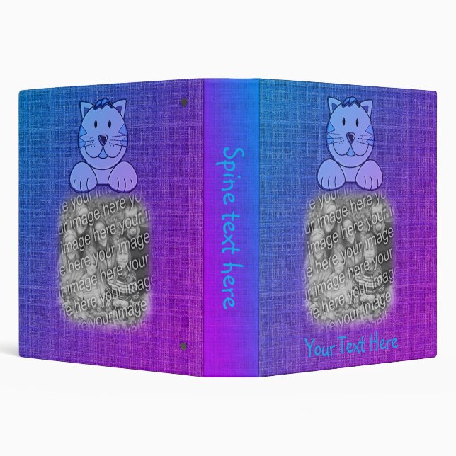 Cute Blue Cat Personalized Photo  3 Ring Binder (Background)