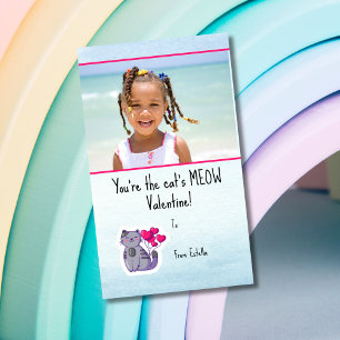Cute Blue Cat Photo Kids Classroom Valentine's Day Note Card