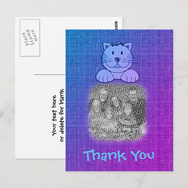 Cute Blue Cat Photo Thank You  Postcard (Front/Back)
