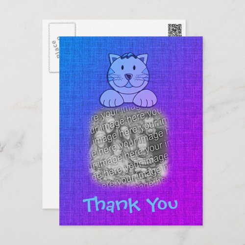 Cute Blue Cat Photo Thank You  Postcard