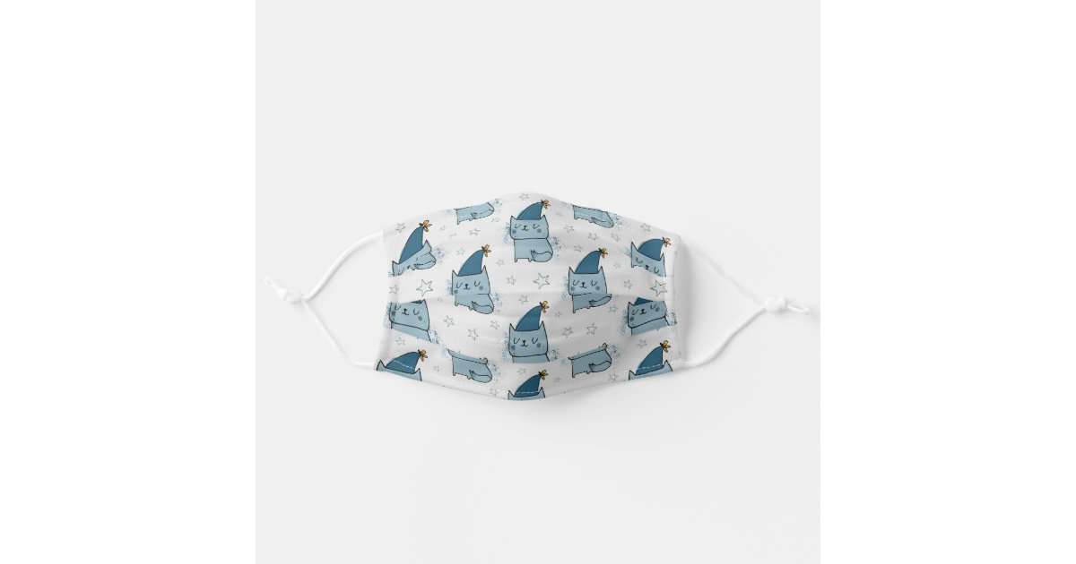 Cute Blue Cat With Hat Stars Cloth Face Mask Zazzle Com