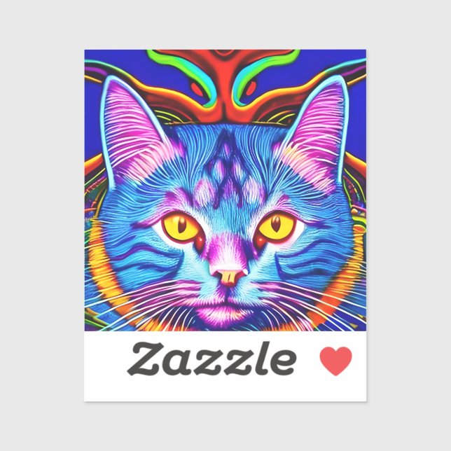 Cute Blue Cat with Yellow Eyes Ai Art Sticker (Sheet)