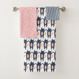 Cute Blue Cats, Hearts and Pink Polkadots 