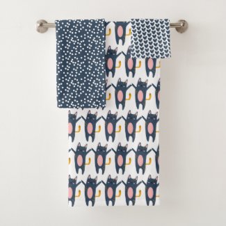 Cute Blue Cats, Hearts and Polkadots 