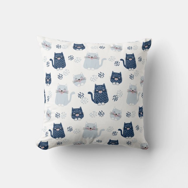 Cute Blue Cats  Throw Pillow (Front)