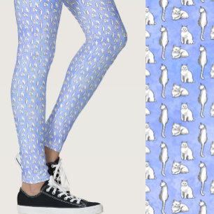 Cute Blue Cats Whimsical Patterned Leggings
