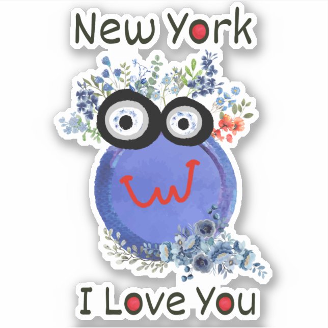 Cute Blue Character New York I Love You  Sticker (Front)