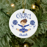 Cute Blue Cheer Brunette Cheerleader Ornament at Zazzle