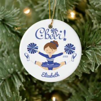 Cute Blue Cheer Brunette Cheerleader Ornament by celebrateitornaments at Zazzle