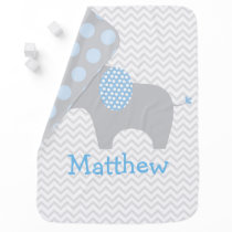 Cute Blue Chevron Elephant Receiving Blanket