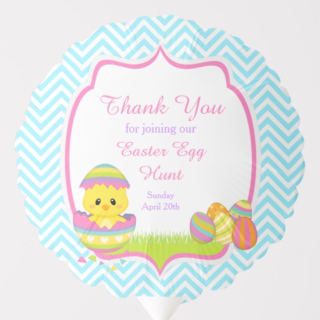 Cute Blue Chevrons Easter Chick Easter Egg Hunt Balloon (Front)